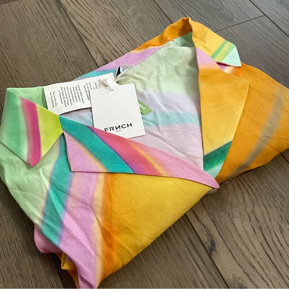 FRNCH Shelly Chemise Diagonal Rainbow Shirt NEW